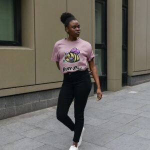 BUSY BEE Mauve Ladies' Boxy Relaxed Fit Tee, Hunnie Bumble and Friends